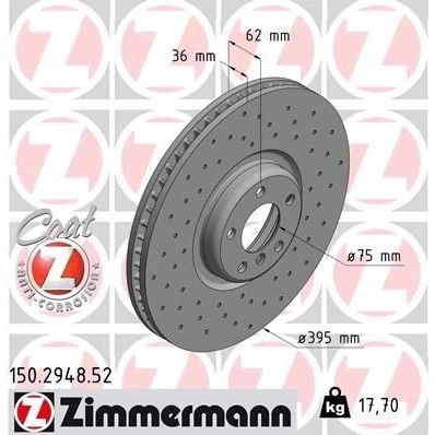 Imagen de ZIMMERMANN SPORT COAT Z 150.2948.52 Disco de freno 395 36 6/5 5 120 ventilación interna, perforado revestido altamente carbonizado BMW: X6, X5