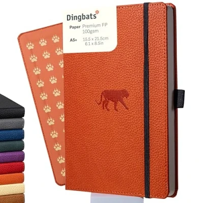 Imagen de Dingbats Wildlife Cuaderno Mediano Rayado, Tigre Anaranjado, A5 Tapa Dura Papel Crema De 100 Gsm A Prueba Incluye Cierre Elástico Y Marcador