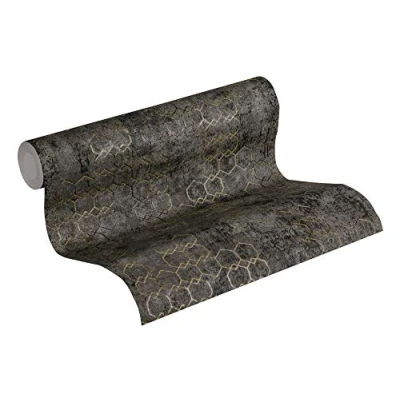 Imagen de Papel pintado De Diseño New Walls Urban Grace A.S. Création tejido no 10.05 m x 0.53 Negro Oro Fabricado en Alemania 374246 37424 6