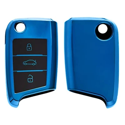 Imagen de kwmobile Carcasa para Mando Compatible con VW Golf 7 MK7 Llave de Coche 3 Botones Funda Llaves TPU Azul Brillante
