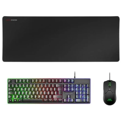 Imagen de Mars Gaming MCPXBPT, Combo Teclado H Mech FRGB, Ratón Ultraligero 10000DPI y Alfombrilla XXL, Negro, Idioma Portugués