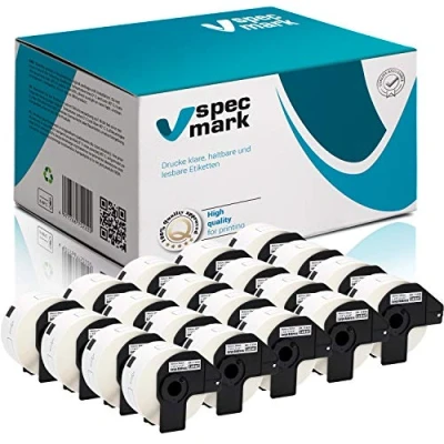 Imagen de specmark 20 rollos de etiquetas individuales compatibles con Brother DK 11208, 38 mm x 90 mm, 400 unidades para todas las impresoras QL: QL 570, 700 y 800