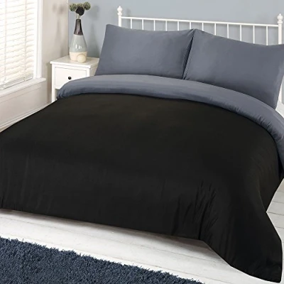 Imagen de Dreamscene Juego de cama la mitad, microfibra tacto suave, negro/gris, doble