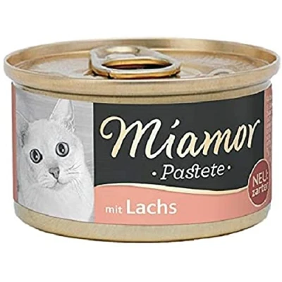 Imagen de Miamor Paté Comida húmeda para Gatos Adultos con taurina Natural. Alimento Completo sin Cereales en Lata Soja ni aditivos Artificiales, 12 x 85 g de salmón