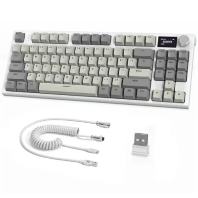 Imagen de ATTACK SHARK RK86 Pro Teclado Mecánico Wireless 75%,para Juegos Tri Modo con 2.4G/BT5.0/USB C Cable, US Layout TKL 87 Tecla, Pantalla TFT HD de 1.2&#039; y Perilla, RGB Backlit Hot Swap Linear Switch/Gris
