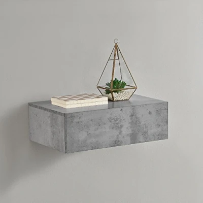 Imagen de [en.casa] Mesita de Noche Pared con un cajón Efecto hormigón 46x30x15cm