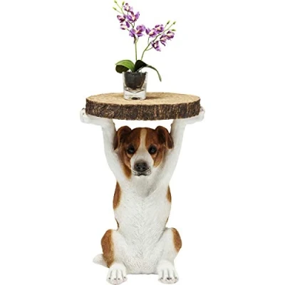 Imagen de Kare Design mesa auxiliar Animal Mr Jack blanco/marrón, de centro, motivo perro, salón, sofa, mesita noche, 52x35x33 cm