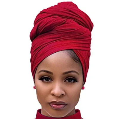 Imagen de DRESHOW Envoltura de Cabello para Mujeres Negras Pañuelo Cabeza Estirable Turbante Largo Suave