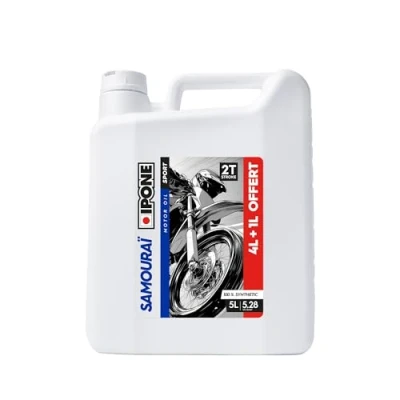 Imagen de IPONE Aceite Motor Moto 2 Tiempos Samurai Racing 100% Sintético con Esteres Lubricante de Alto Rendimiento Bidón 4 Litros + 1 Litro Gratis