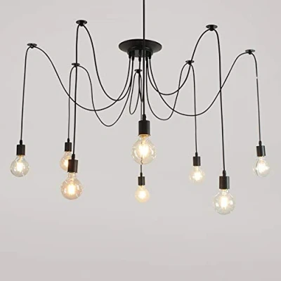 Imagen de iDEGU Lámpara Colgante Retro, 8 Luces de Araña DIY Iluminación E27 con Cables 150cm Regulable Negro Techo Vintage para Salón Dormitorio Comedor Restaurante (8 Foco)