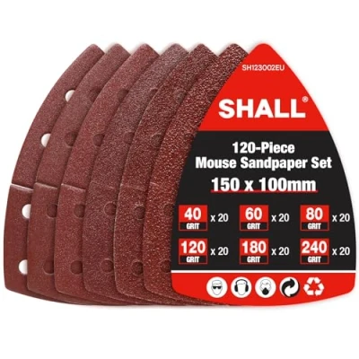 Imagen de SHALL 120 hojas de lija, almohadillas para lijadora ratón, granos surtidos 40/60/80/120/180/240, apto lijadoras