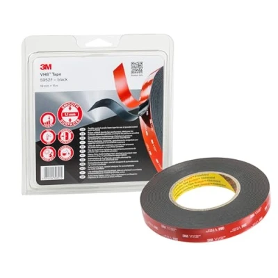 Imagen de 3M VHB Cinta Adhesiva 5952F óptima adhesión a la mayoría de las pinturas en polvo, metales, vidrio, madera sellada, acrílico, policarbonato, ABS 19mm X 11m, negro, espesor: 1.1mm (1 unidad)