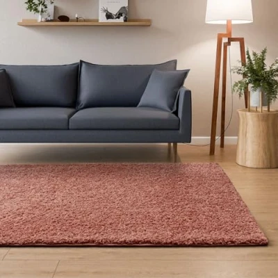 Imagen de Interiyou Sofia Alfombra de pelo largo (160 x 230 cm, mullida y monocolor, lavable antideslizante, suave), color rosa