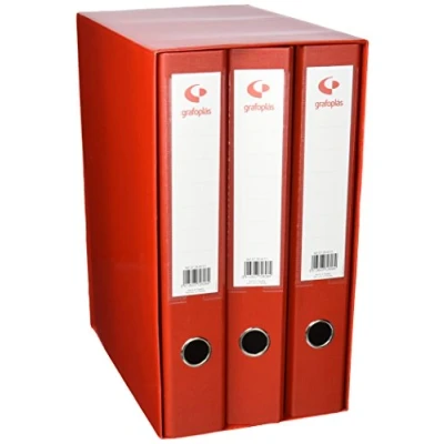 Imagen de Grafoplás 7284351－Módulo de 3 archivadores con palanca 65mm color rojo