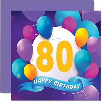 Imagen de Tarjeta de cumpleaños número 80 para hombres y mujeres, fiesta globos, tarjetas feliz hombre años, mujer, bisabuelo, abuelo, abuela,