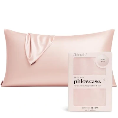 Imagen de Kitsch Funda de Almohada refrescante 100% satén con Cremallera, más Suave Que la Seda, Ideal para el Cabello y Piel (King, 1 Paquete, Rubor)