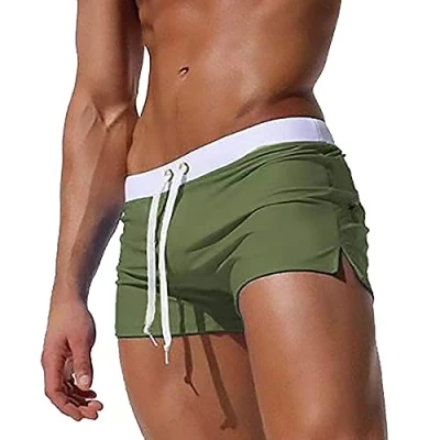 Imagen de TMEOG Bañador Hombre Corto, Pantalon Corto Deporte Traje de Baño Shorts Deportivos Natacion Surf Playa Calções Banho Homem con Bolsillo Cremallera(Verde Militar,M)