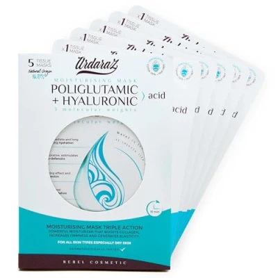 Imagen de Ardaraz Mascarilla Facial Hidratante con Acido Hialurónico y Poliglutámico. Mascarillas para la cara Antiarrugas más elasticidad volumen. faciales pack de 5.