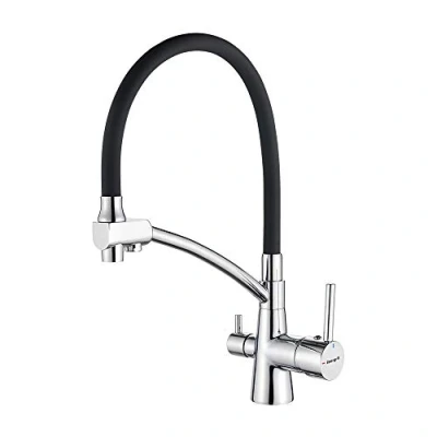 Imagen de Ibergrif, Grifería para Fregadero de Cocina Osmosis con Caño Flexible y Doble Mango, Pulverizador 3 en 1 Purificador Filtro Aguay de, Negro/Plata