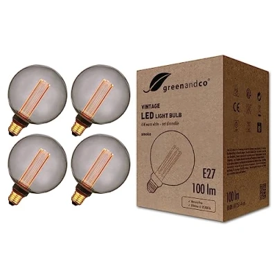 Imagen de greenandco 4x Bombilla LED decorativa estilo vintage E27 G125 4W 100lm 1800K 320 230V, gris, sin parpadeo, no regulable
