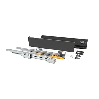 Imagen de Emuca Kit de cajón para cocina o baño con guias extracción total y cierre suave, altura 105mm profundidad 300mm, Gris antracita