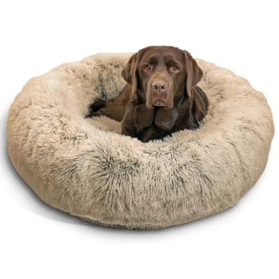 Imagen de Best Friends by Sheri The Original Calming Donut Cama para Perros y Gatos Funda de Pelo sintético con Cremallera Quita pon Lavable a máquina Marrón grisáceo 91 x cm L