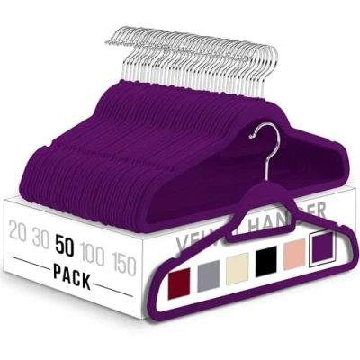 Imagen de Utopia Home Perchas de Terciopelo para Trajes con Tie Bar Antideslizantes (Violeta, Paquete 50)