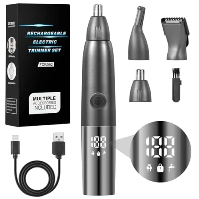 Imagen de Brencco Cortapelos Nariz, 4 en 1 Corta Pelos Nariz y Orejas Hombre Mujeres Profesional, IPX7 Impermeable Oreja Quita para Barba Ceja Vello Facial