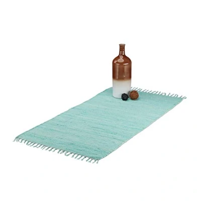 Imagen de Relaxdays Alfombra con Flecos, Algodón, Azul Turquesa, 70x140 cm