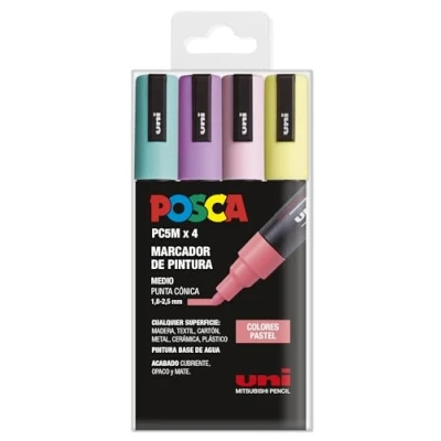 Imagen de UNI Posca Estuche de 4 Rotuladores PC5M Punta Cónica Colores Pástel