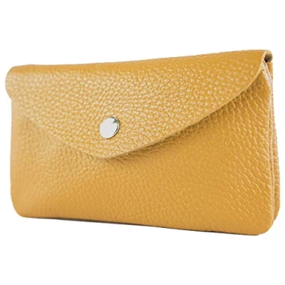 Imagen de modamoda de P11 Cartera piel para mujer, tamaño mediano, hecha a mano en Italia, amarillo mostaza, medium