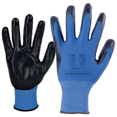Imagen de Guantes de trabajo nitrilo multiusos para hombre, talla 9, resistentes al aceite, a los pinchazos, jardín, transpirables, puños elásticos, 12 pares