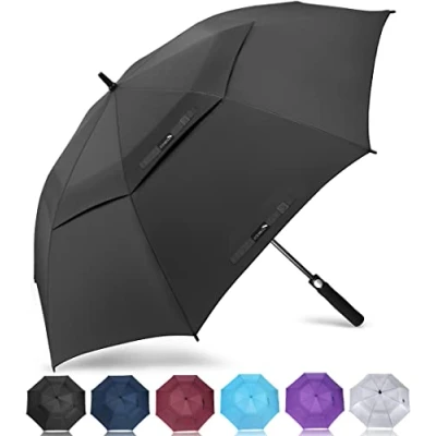 Imagen de ZOMAKE Paraguas Golf Antiviento Automatico 68 Pulgadas,Extra Grande Paragua Resistente con Doble Toldo Venteado Impermeable A Prueba de Viento Palo para Hombre Mujer(Negro)