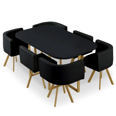 Imagen de Conjunto nordico de mesa y 6 sillas Oslo XL negro con PU Menzzo