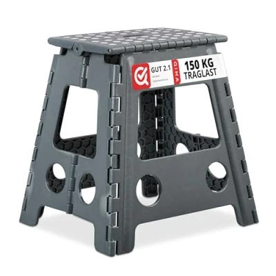 Imagen de Relaxdays Taburete Plegable XL, Hasta 120 kg, Plástico, Gris, 39,5 cm