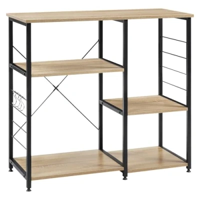 Imagen de WOLTU Estante de Cocina para Microondas Panaderos Metal y Madera, con 5 Estantes, Aprox.90 x 40 83.5 cm Negro + Roble Claro RGB9324hei