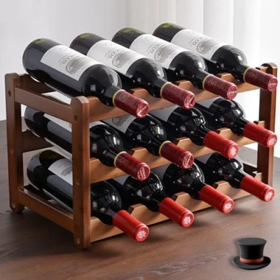 Imagen de Wenbones Botellero Vino de Bambú, Soporte para Botellas Botellas, Estantería Cocina, Bar, Bodega, Gabinete, Despensa Capa, (Tres Niveles)