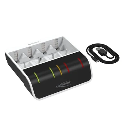 Imagen de ANSMANN cargador de baterías para 4 NiMH AA/AAA/C/D + 1 pila bloque 9 V automático con tecnología carga Perfect 7 Modo reparación recargables