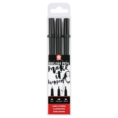 Imagen de Pigma Cepillo Plumas Conjunto De 3 Tinta Negra