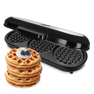 Imagen de ADE Gofrera XL para 3 gofres redondos al mismo tiempo 1.200 vatios waffle maker con revestimiento antiadherente perfecta fiestas de cumpleaños infantiles