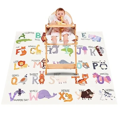 Imagen de Bebé Trona Alta Silla Alfombrilla, Alfombra de Juego Para Niños, Splat Mat Antideslizante y Plegable, Impermeable alfombrilla reutilizable Picnic Manteles, Cubierta protectora mesa(130x130cm)