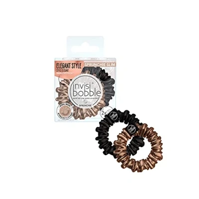 Imagen de Invisibobble Sprunchie Slim coletero seda negro y dorado x2 Scrunchie con goma de pelo en espiral al interior Silk scrunchies suave gran sujeción