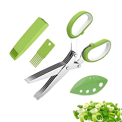 Imagen de Tijeras de Cocina a Base Hierbas Acero Inoxidable, Herb Scissors con 5 Capas Cuchillas Cubierta y Peine Limpieza, Apto Para Cocina(Verde)