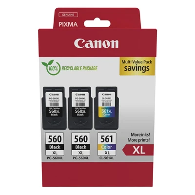 Imagen de Canon Tinta PG 560XL + CL 561XL Pack de 3 Cartuchos Originales Alta Capacidad (x 2 Negro, x 1 Tricolor)
