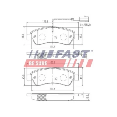 Imagen de FAST FT29098 Juego de pastillas freno Eje trasero con sensor desgaste incorporado FIAT: Ducato III Furgón