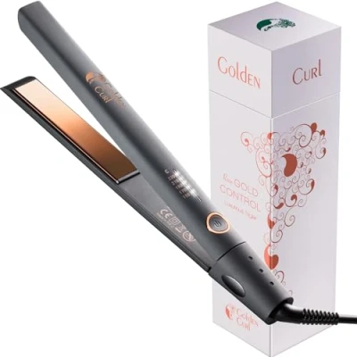 Imagen de Golden Curl Plancha de Pelo Profesional para rizar y alisar todo tipo cabello, 5 años sin preocupaciones, aparato el cabello 2 en 1 con accesorios (Oro Rosa Control)