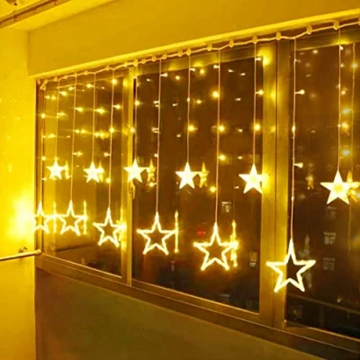 Imagen de Cortina de Luz LED estrellas blanco cálido Ventana para Fiesta cumpleaños Boda IP44 31V Baja Voltaje 8 modos con temporizador 138er LEDs Cadena interior exterior Navidad iluminació