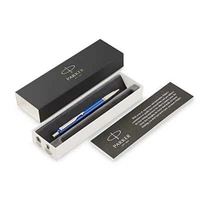 Imagen de PARKER Vector bolígrafo, color azul con adorno cromado, punta mediana, tinta azul, en estuche de regalo