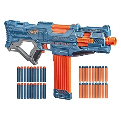 Imagen de Nerf Elite 2.0 Turbine CS 18, Pistola motorizada, Carriles tácticos, Punto de fijación del Barril, Clip 18 Dardos, Multicolor, 36 Dardos incluidos