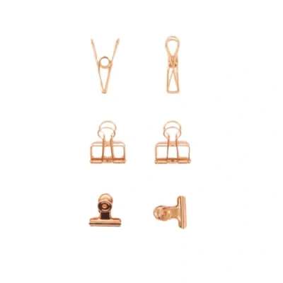 Imagen de Craftelier Set de 6 Pinzas Metálicas con 3 Tamaños y Diseños Distintos Sujeción para Materiales Scrapbooking Manualidades Dimensiones Aprox. 1 x 5,5 cm, 4 cm Oro Rosa